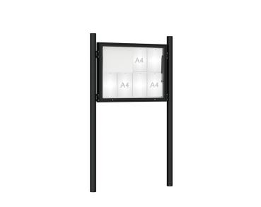 Schaukasten 1000 mit Pfosten Ø 76 mm Farbe:RAL 9005|Abmessungen:8 A4 - B 1000 x H 750 mm - Klapptür|Pfosten:Pfosten-Set zum Einbetonieren - Ohne Titelleiste