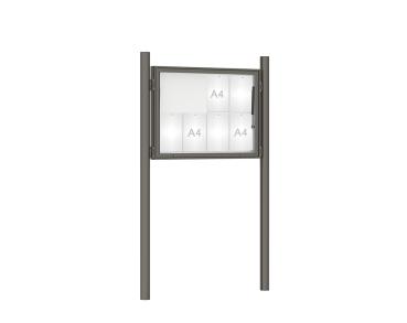 Schaukasten 1000 mit Pfosten Ø 76 mm Farbe:Procity grau|Abmessungen:8 A4 - B 1000 x H 750 mm - Klapptür|Pfosten:Pfosten-Set zum Einbetonieren - Ohne Titelleiste