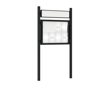 Schaukasten 1000 mit Pfosten Ø 76 mm Farbe:RAL 9005|Abmessungen:8 A4 - B 1000 x H 750 mm - Klapptür|Pfosten:Pfosten-Set zum Einbetonieren - Mit Titelleiste