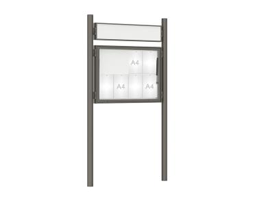 Schaukasten 1000 mit Pfosten Ø 76 mm Farbe:Procity grau|Abmessungen:8 A4 - B 1000 x H 750 mm - Klapptür|Pfosten:Pfosten-Set zum Einbetonieren - Mit Titelleiste