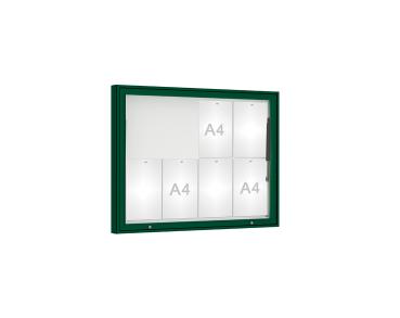 Schaukasten 1000 Farbe:RAL 6005|Verglasung:Plexichocs|Abmessungen:8 A4 - B 1000 x H 750 mm