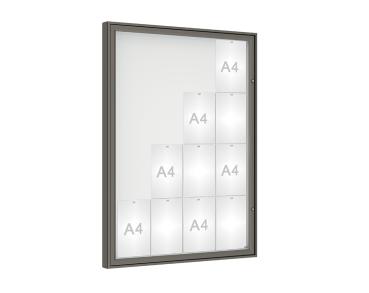 Schaukasten 1000 Farbe:Procity grau|Verglasung:Securitglas|Abmessungen:16 A4 – B 1000 x H 1350 mm