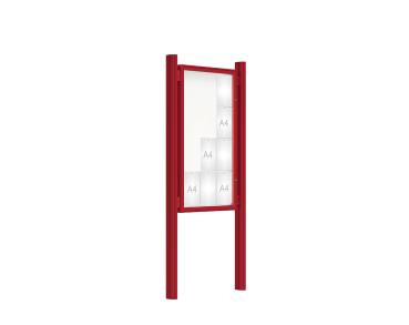 Schaukasten 2000 mit Quatro-Pfosten Farbe:RAL 3004|Abmessungen:12 A4 - B 750 x H 1350 mm - Flügeltür|Pfosten:Pfosten-Set zum Einbetonieren - Ohne Titelleiste