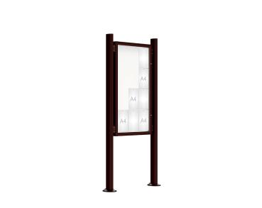 Schaukasten 2000 mit Quatro-Pfosten Farbe:RAL 8017|Abmessungen:12 A4 - B 750 x H 1350 mm - Flügeltür|Pfosten:Pfosten-Set auf Bodenplatten - Ohne Titelleiste