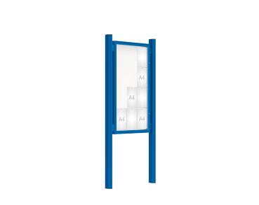 Schaukasten 2000 mit Quatro-Pfosten Farbe:RAL 5010|Abmessungen:12 A4 - B 750 x H 1350 mm - Flügeltür|Pfosten:Mittelpfosten zum Einbetonieren - Ohne Titelleiste