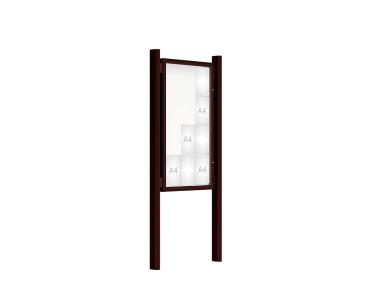 Schaukasten 2000 mit Quatro-Pfosten Farbe:RAL 8017|Abmessungen:12 A4 - B 750 x H 1350 mm - Flügeltür|Pfosten:Mittelpfosten zum Einbetonieren - Ohne Titelleiste
