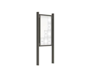 Schaukasten 2000 mit Quatro-Pfosten Farbe:Procity grau|Abmessungen:12 A4 - B 750 x H 1350 mm - Flügeltür|Pfosten:Mittelpfosten zum Einbetonieren - Ohne Titelleiste