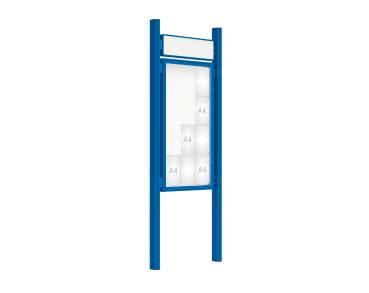 Schaukasten 2000 mit Quatro-Pfosten Farbe:RAL 5010|Abmessungen:12 A4 - B 750 x H 1350 mm - Flügeltür|Pfosten:Pfosten-Set zum Einbetonieren - Mit Titelleiste