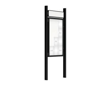 Schaukasten 2000 mit Quatro-Pfosten Farbe:RAL 9005|Abmessungen:12 A4 - B 750 x H 1350 mm - Flügeltür|Pfosten:Pfosten-Set zum Einbetonieren - Mit Titelleiste