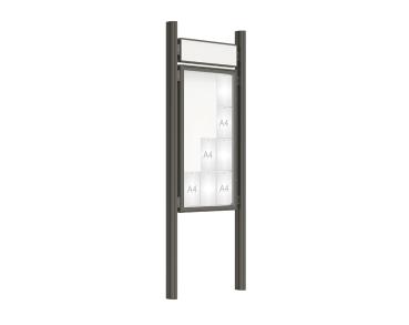 Schaukasten 2000 mit Quatro-Pfosten Farbe:Procity grau|Abmessungen:12 A4 - B 750 x H 1350 mm - Flügeltür|Pfosten:Pfosten-Set zum Einbetonieren - Mit Titelleiste