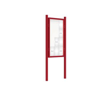 Schaukasten 2000 mit Pfosten Ø 76 mm Farbe:RAL 3004|Abmessungen:12 A4 - B 750 x H 1350 mm - Flügeltür|Pfosten:Pfosten-Set zum Einbetonieren - Ohne Titelleiste
