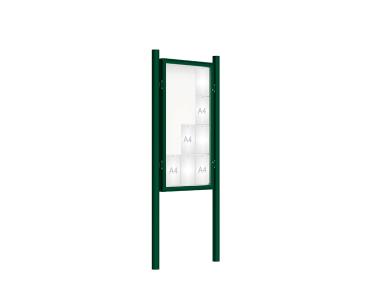Schaukasten 2000 mit Pfosten Ø 76 mm Farbe:RAL 6005|Abmessungen:12 A4 - B 750 x H 1350 mm - Flügeltür|Pfosten:Pfosten-Set zum Einbetonieren - Ohne Titelleiste