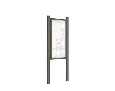 Schaukasten 2000 mit Pfosten Ø 76 mm Farbe:Procity grau|Abmessungen:12 A4 - B 750 x H 1350 mm - Flügeltür|Pfosten:Pfosten-Set zum Einbetonieren - Ohne Titelleiste