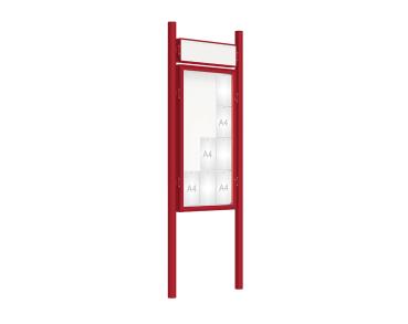 Schaukasten 2000 mit Pfosten Ø 76 mm Farbe:RAL 3004|Abmessungen:12 A4 - B 750 x H 1350 mm - Flügeltür|Pfosten:Pfosten-Set zum Einbetonieren - Mit Titelleiste