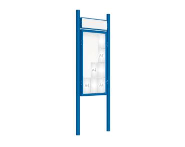 Schaukasten 2000 mit Pfosten Ø 76 mm Farbe:RAL 5010|Abmessungen:12 A4 - B 750 x H 1350 mm - Flügeltür|Pfosten:Pfosten-Set zum Einbetonieren - Mit Titelleiste