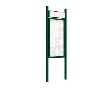 Schaukasten 2000 mit Pfosten Ø 76 mm Farbe:RAL 6005|Abmessungen:12 A4 - B 750 x H 1350 mm - Flügeltür|Pfosten:Pfosten-Set zum Einbetonieren - Mit Titelleiste