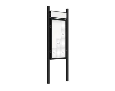 Schaukasten 2000 mit Pfosten Ø 76 mm Farbe:RAL 9005|Abmessungen:12 A4 - B 750 x H 1350 mm - Flügeltür|Pfosten:Pfosten-Set zum Einbetonieren - Mit Titelleiste