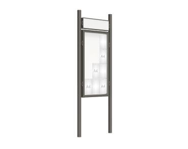Schaukasten 2000 mit Pfosten Ø 76 mm Farbe:Procity grau|Abmessungen:12 A4 - B 750 x H 1350 mm - Flügeltür|Pfosten:Pfosten-Set zum Einbetonieren - Mit Titelleiste