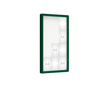 Schaukasten 2000 Farbe:RAL 6005|Verglasung:Plexichocs|Abmessungen:12 A4 - B 750 x H 1350 mm