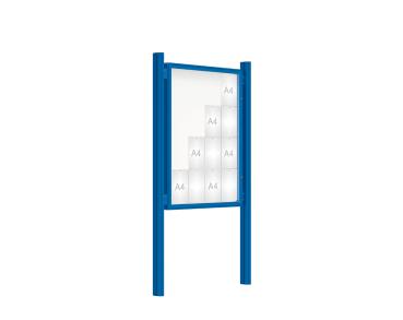 Schaukasten 2000 mit Quatro-Pfosten Farbe:RAL 5010|Abmessungen:16 A4 - B 1000 x H 1350 mm - Flügeltür|Pfosten:Pfosten-Set zum Einbetonieren - Ohne Titelleiste