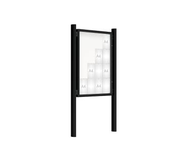 Schaukasten 2000 mit Quatro-Pfosten Farbe:RAL 9005|Abmessungen:16 A4 - B 1000 x H 1350 mm - Flügeltür|Pfosten:Pfosten-Set zum Einbetonieren - Ohne Titelleiste