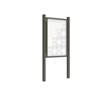 Schaukasten 2000 mit Quatro-Pfosten Farbe:Procity grau|Abmessungen:16 A4 - B 1000 x H 1350 mm - Flügeltür|Pfosten:Pfosten-Set zum Einbetonieren - Ohne Titelleiste
