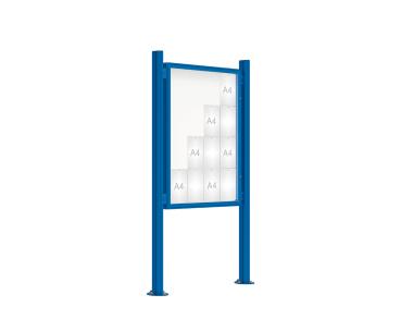 Schaukasten 2000 mit Quatro-Pfosten Farbe:RAL 5010|Abmessungen:16 A4 - B 1000 x H 1350 mm - Flügeltür|Pfosten:Pfosten-Set auf Bodenplatten - Ohne Titelleiste