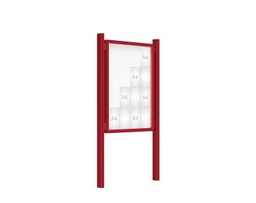 Schaukasten 2000 mit Quatro-Pfosten Farbe:RAL 3004|Abmessungen:16 A4 - B 1000 x H 1350 mm - Flügeltür|Pfosten:Mittelpfosten zum Einbetonieren - Ohne Titelleiste