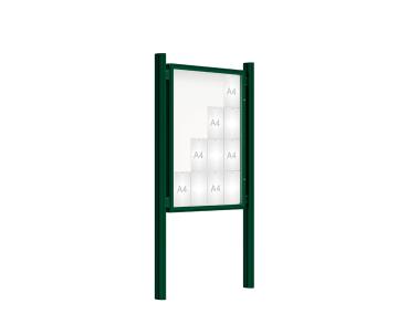 Schaukasten 2000 mit Quatro-Pfosten Farbe:RAL 6005|Abmessungen:16 A4 - B 1000 x H 1350 mm - Flügeltür|Pfosten:Mittelpfosten zum Einbetonieren - Ohne Titelleiste