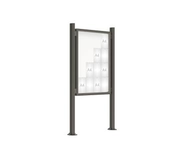 Schaukasten 2000 mit Quatro-Pfosten Farbe:Procity grau|Abmessungen:16 A4 - B 1000 x H 1350 mm - Flügeltür|Pfosten:Mittelpfosten auf Bodenplatte - Ohne Titelleiste