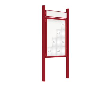 Schaukasten 2000 mit Quatro-Pfosten Farbe:RAL 3004|Abmessungen:16 A4 - B 1000 x H 1350 mm - Flügeltür|Pfosten:Pfosten-Set zum Einbetonieren - Mit Titelleiste