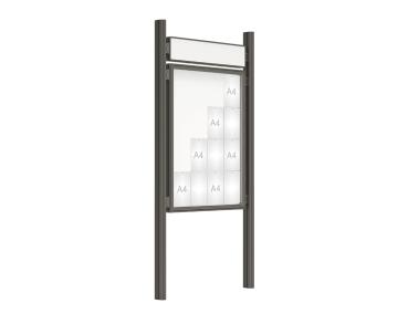 Schaukasten 2000 mit Quatro-Pfosten Farbe:Procity grau|Abmessungen:16 A4 - B 1000 x H 1350 mm - Flügeltür|Pfosten:Pfosten-Set zum Einbetonieren - Mit Titelleiste