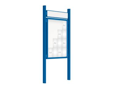 Schaukasten 2000 mit Quatro-Pfosten Farbe:RAL 5010|Abmessungen:16 A4 - B 1000 x H 1350 mm - Flügeltür|Pfosten:Mittelpfosten zum Einbetonieren - Mit Titelleiste
