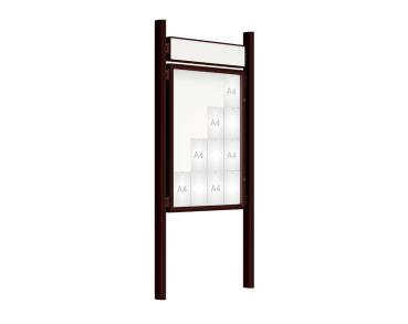 Schaukasten 2000 mit Quatro-Pfosten Farbe:RAL 8017|Abmessungen:16 A4 - B 1000 x H 1350 mm - Flügeltür|Pfosten:Mittelpfosten zum Einbetonieren - Mit Titelleiste