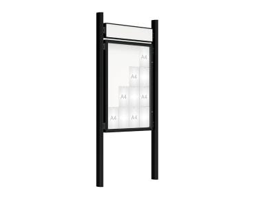 Schaukasten 2000 mit Quatro-Pfosten Farbe:RAL 9005|Abmessungen:16 A4 - B 1000 x H 1350 mm - Flügeltür|Pfosten:Mittelpfosten zum Einbetonieren - Mit Titelleiste