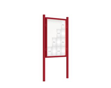 Schaukasten 2000 mit Pfosten Ø 76 mm Farbe:RAL 3004|Abmessungen:16 A4 - B 1000 x H 1350 mm - Flügeltür|Pfosten:Pfosten-Set zum Einbetonieren - Ohne Titelleiste