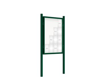 Schaukasten 2000 mit Pfosten Ø 76 mm Farbe:RAL 6005|Abmessungen:16 A4 - B 1000 x H 1350 mm - Flügeltür|Pfosten:Pfosten-Set zum Einbetonieren - Ohne Titelleiste