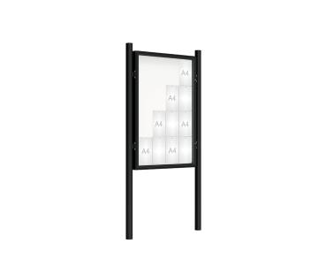Schaukasten 2000 mit Pfosten Ø 76 mm Farbe:RAL 9005|Abmessungen:16 A4 - B 1000 x H 1350 mm - Flügeltür|Pfosten:Pfosten-Set zum Einbetonieren - Ohne Titelleiste