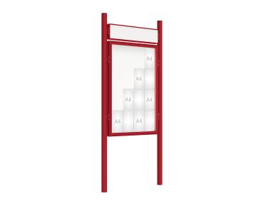 Schaukasten 2000 mit Pfosten Ø 76 mm Farbe:RAL 3004|Abmessungen:16 A4 - B 1000 x H 1350 mm - Flügeltür|Pfosten:Pfosten-Set zum Einbetonieren - Mit Titelleiste