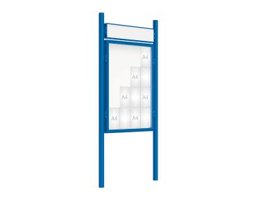 Schaukasten 2000 mit Pfosten Ø 76 mm Farbe:RAL 5010|Abmessungen:16 A4 - B 1000 x H 1350 mm - Flügeltür|Pfosten:Pfosten-Set zum Einbetonieren - Mit Titelleiste