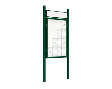Schaukasten 2000 mit Pfosten Ø 76 mm Farbe:RAL 6005|Abmessungen:16 A4 - B 1000 x H 1350 mm - Flügeltür|Pfosten:Pfosten-Set zum Einbetonieren - Mit Titelleiste