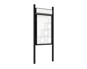 Schaukasten 2000 mit Pfosten Ø 76 mm Farbe:RAL 9005|Abmessungen:16 A4 - B 1000 x H 1350 mm - Flügeltür|Pfosten:Pfosten-Set zum Einbetonieren - Mit Titelleiste