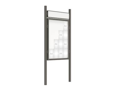 Schaukasten 2000 mit Pfosten Ø 76 mm Farbe:Procity grau|Abmessungen:16 A4 - B 1000 x H 1350 mm - Flügeltür|Pfosten:Pfosten-Set zum Einbetonieren - Mit Titelleiste