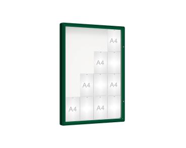 Schaukasten 2000 Farbe:RAL 6005|Verglasung:Plexichocs|Abmessungen:16 A4 - B 1000 x H 1350 mm