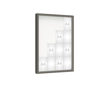 Schaukasten 2000 Farbe:Procity grau|Verglasung:Plexichocs|Abmessungen:16 A4 - B 1000 x H 1350 mm