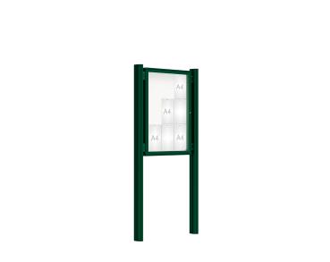 Schaukasten 2000 mit Quatro-Pfosten Farbe:RAL 6005|Abmessungen:9 A4 - B 750 x H 1000 mm - Flügeltür|Pfosten:Pfosten-Set zum Einbetonieren - Ohne Titelleiste