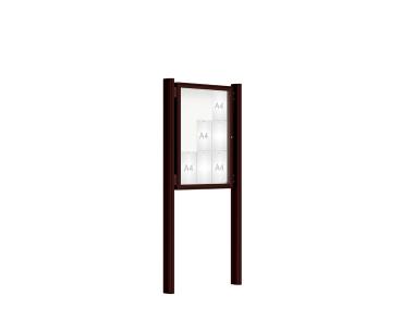 Schaukasten 2000 mit Quatro-Pfosten Farbe:RAL 8017|Abmessungen:9 A4 - B 750 x H 1000 mm - Flügeltür|Pfosten:Pfosten-Set zum Einbetonieren - Ohne Titelleiste