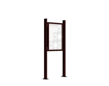 Schaukasten 2000 mit Quatro-Pfosten Farbe:RAL 8017|Abmessungen:9 A4 - B 750 x H 1000 mm - Flügeltür|Pfosten:Pfosten-Set auf Bodenplatten - Ohne Titelleiste