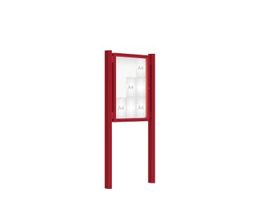 Schaukasten 2000 mit Quatro-Pfosten Farbe:RAL 3004|Abmessungen:9 A4 - B 750 x H 1000 mm - Flügeltür|Pfosten:Mittelpfosten zum Einbetonieren - Ohne Titelleiste