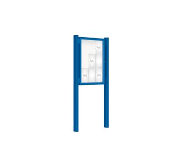 Schaukasten 2000 mit Quatro-Pfosten Farbe:RAL 5010|Abmessungen:9 A4 - B 750 x H 1000 mm - Flügeltür|Pfosten:Mittelpfosten zum Einbetonieren - Ohne Titelleiste